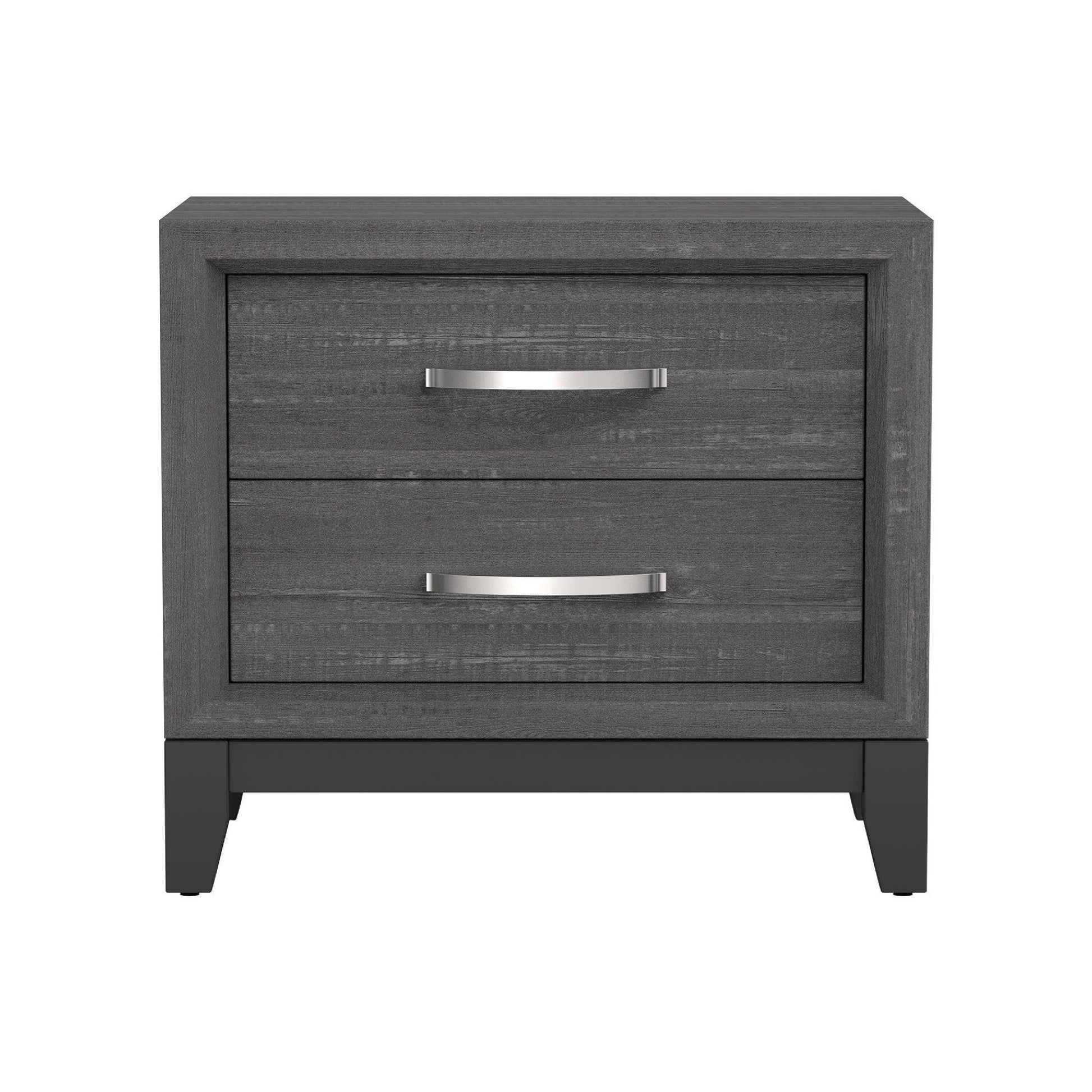 Erica Bedside Nightstand, 2 Drawers Chrome Bar Handles, Gray Wood