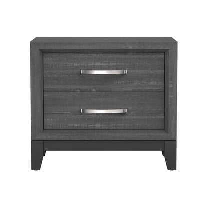 Erica Bedside Nightstand, 2 Drawers Chrome Bar Handles, Gray Wood