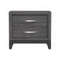 Erica Bedside Nightstand, 2 Drawers Chrome Bar Handles, Gray Wood