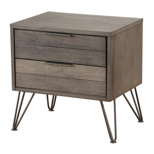 Contemporary Solid Wood Night Stand with Metal Hairpin Legs, Grey