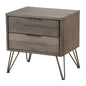 Contemporary Solid Wood Night Stand with Metal Hairpin Legs, Grey