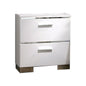 Wood and Metal Nightstand with 2 Drawers,  White and Silver