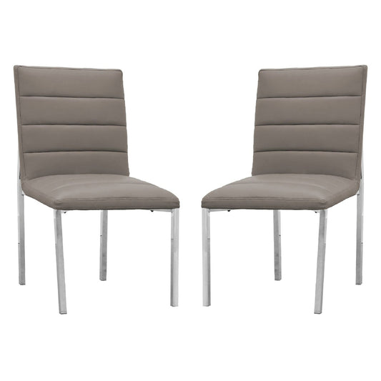 Eun 23 Inch Faux Leather Channel Dining Chair, Chrome Legs, Set of 2, Gray