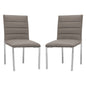 Eun 23 Inch Faux Leather Channel Dining Chair, Chrome Legs, Set of 2, Gray