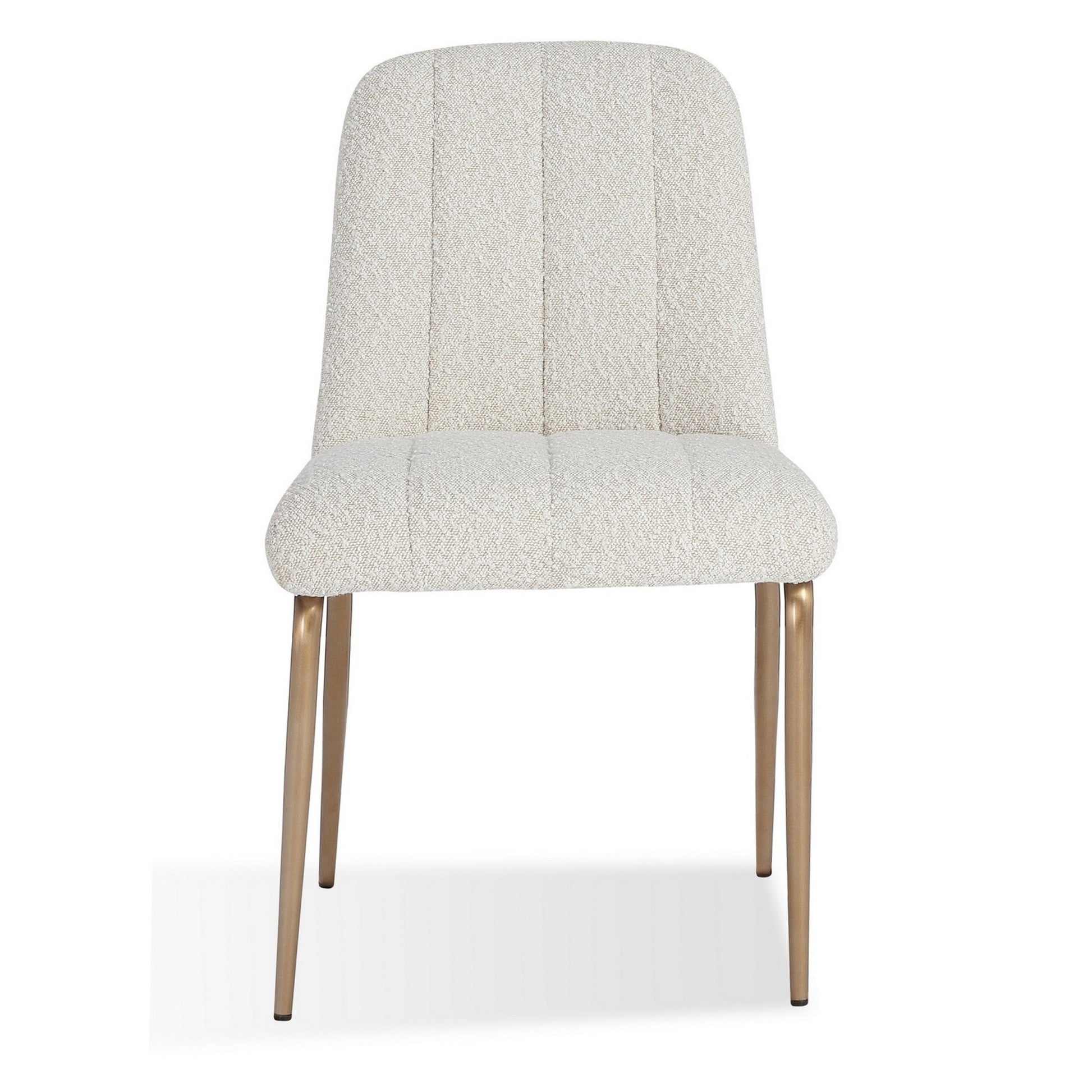 Rise 19 Inch Dining Chairs, Soft Boucle Upholstery, Set of 2, White, Bronze