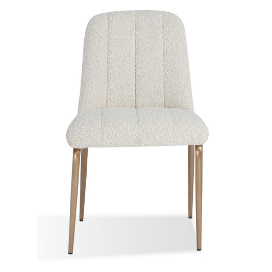 Rise 19 Inch Dining Chairs, Soft Boucle Upholstery, Set of 2, White, Bronze