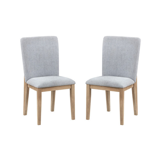 Emi 25 Inch Dining Chair Set of 2, Cushioned Seat, Gray Linen Upholstery
