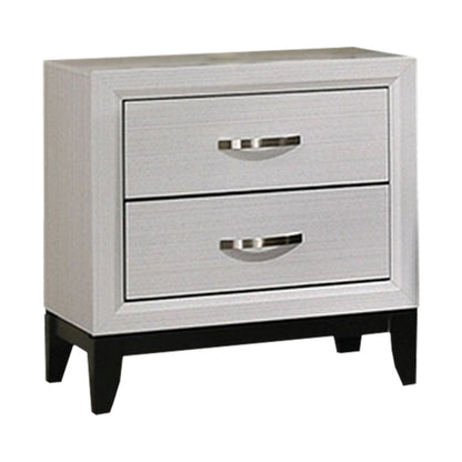 Erica Nightstand, 2 Drawers, White Wood Finished Frame, Metal Handles