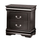 Ryla Nightstand, 2 Drawers, Black Solid Wood, Nickel Metal Drop Handles