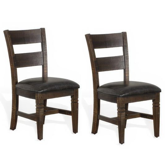Flint Dining Chair, Set of 2, Ladderback, Dark Gray Fabric and Brown Mahogany