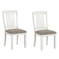 Dola Side Dining Chair Set of 2, Rustic White Wood, Gray Fabric, Slat Back
