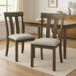 Omal Set of 2 Dining Chairs, Brown Wood Slatted Back, Gray Fabric Seat