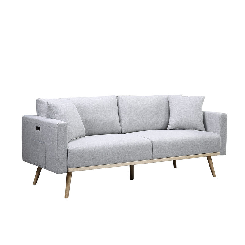 Easton 75" Light Gray Linen Sofa - USB & Storage