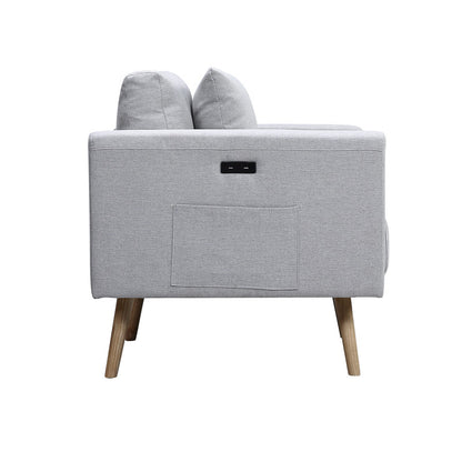 Easton 75" Light Gray Linen Sofa - USB & Storage