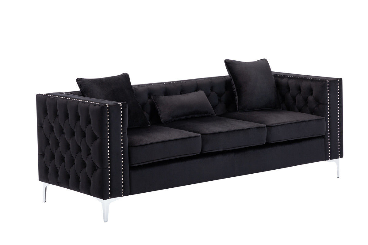Lorreto 86" Black Velvet Sofa - Luxurious Comfort for Living Room