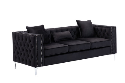 Lorreto 86" Black Velvet Sofa - Luxurious Comfort for Living Room