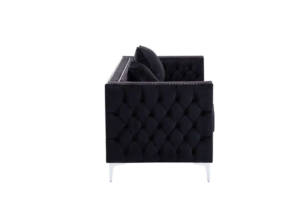 Lorreto 86" Black Velvet Sofa - Luxurious Comfort for Living Room