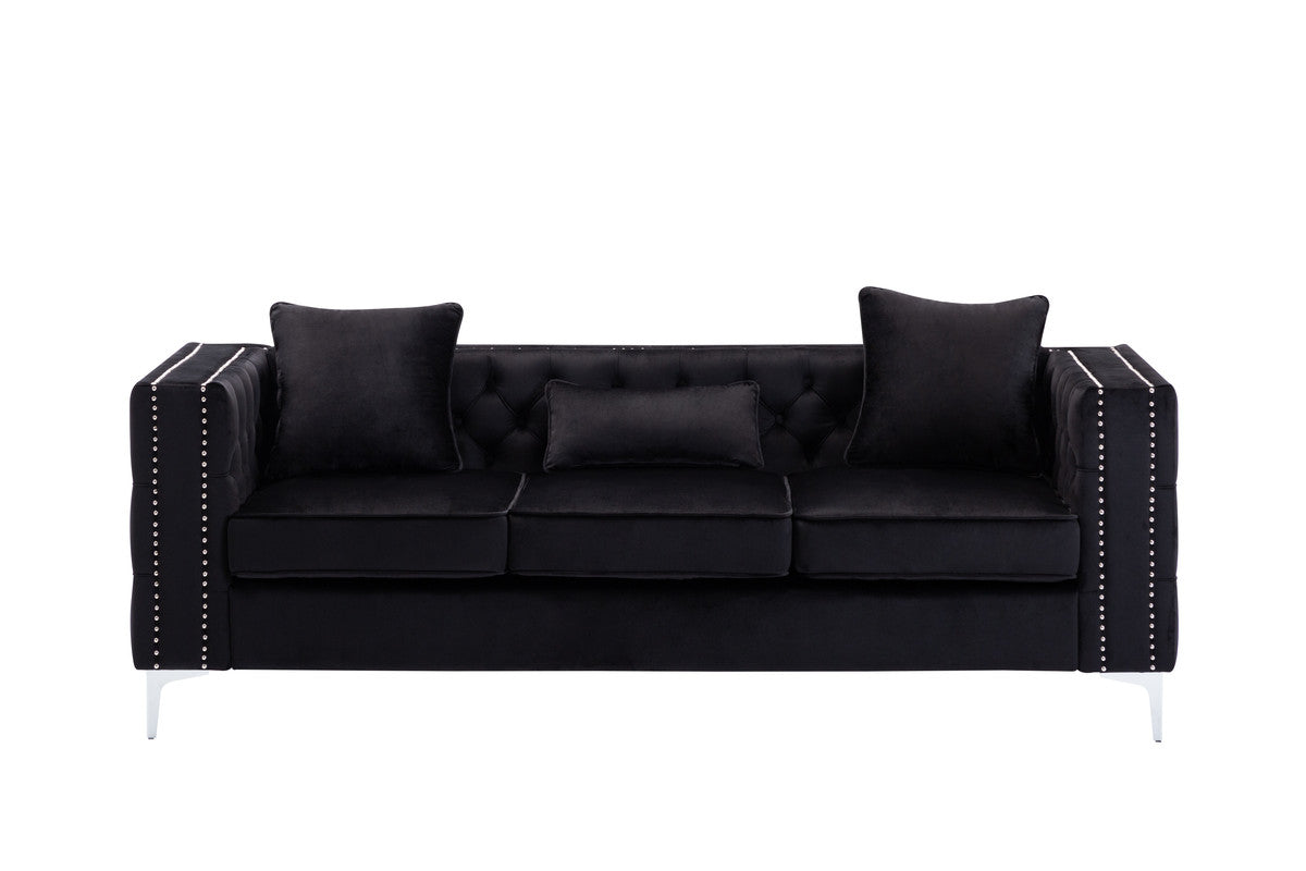 Lorreto 86" Black Velvet Sofa - Luxurious Comfort for Living Room