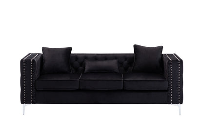 Lorreto 86" Black Velvet Sofa - Luxurious Comfort for Living Room