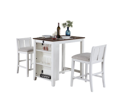 White Wood Dining Table Set with 2 Chairs and USB Charging Ports for Dining Room
