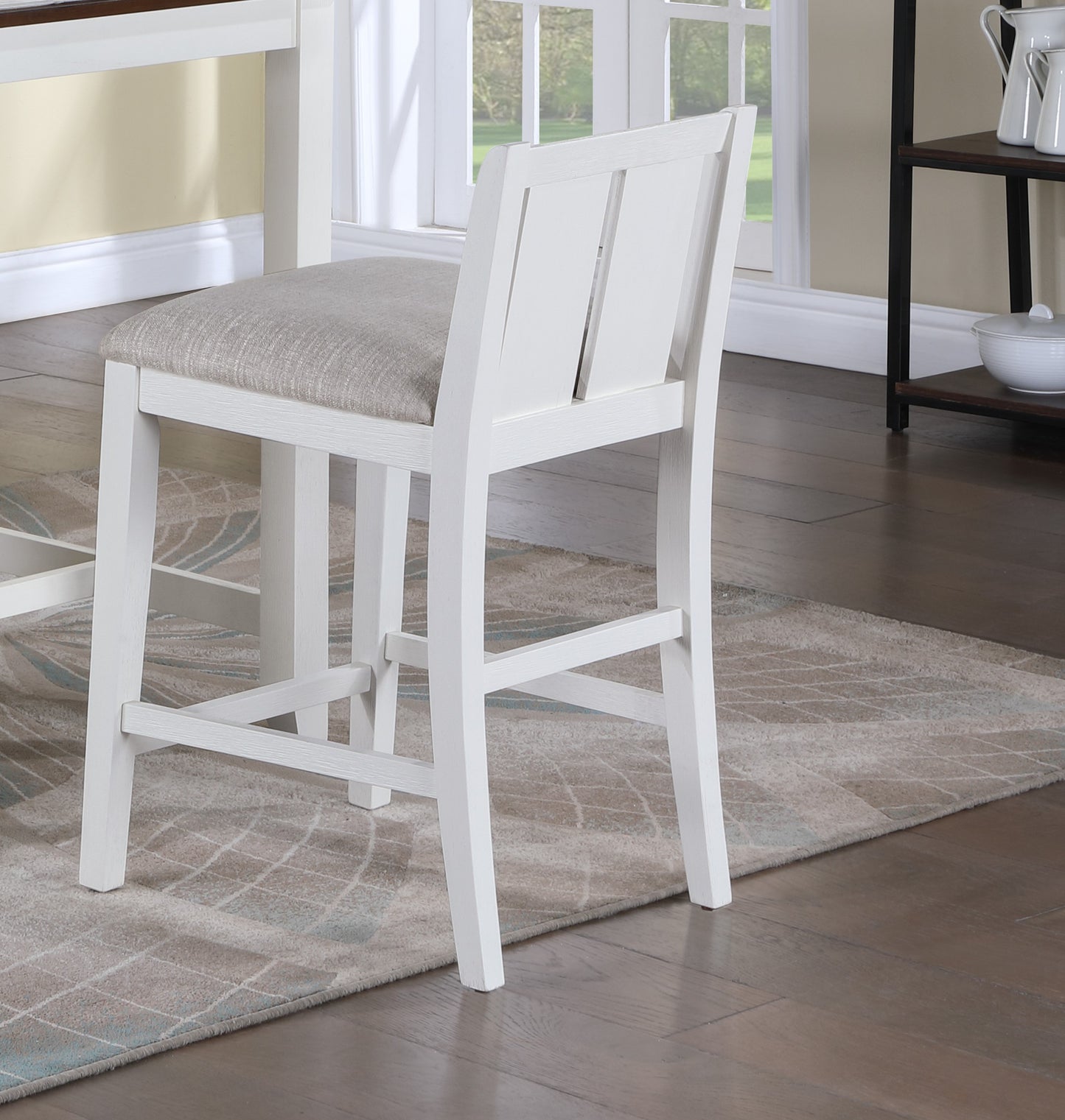 White Wood Dining Table Set with 2 Chairs and USB Charging Ports for Dining Room