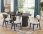 Valencia 7-Piece 80" Oval Gray Oak Finish Dining Set with Dual Pedestal Base & Light Gray Fabric Upholstered Chairs