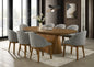 Andrew 9-Piece Oval Dining Set, 88-inch Walnut Finish Pedestal Table with 8 Light Gray Fabric Upholstered Chairs, Seats 8
