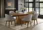 Andrew 7-Piece Oval Dining Set, 88-inch Walnut Finish Pedestal Table with 6 Light Gray Fabric Upholstered Chairs, Seats 8