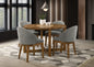 Andrew 5-Piece Round Dining Set with 47-inch Walnut Finish Table and 4 Light Gray Fabric Chairs, Mid-Century Modern Dining Table Set for 4
