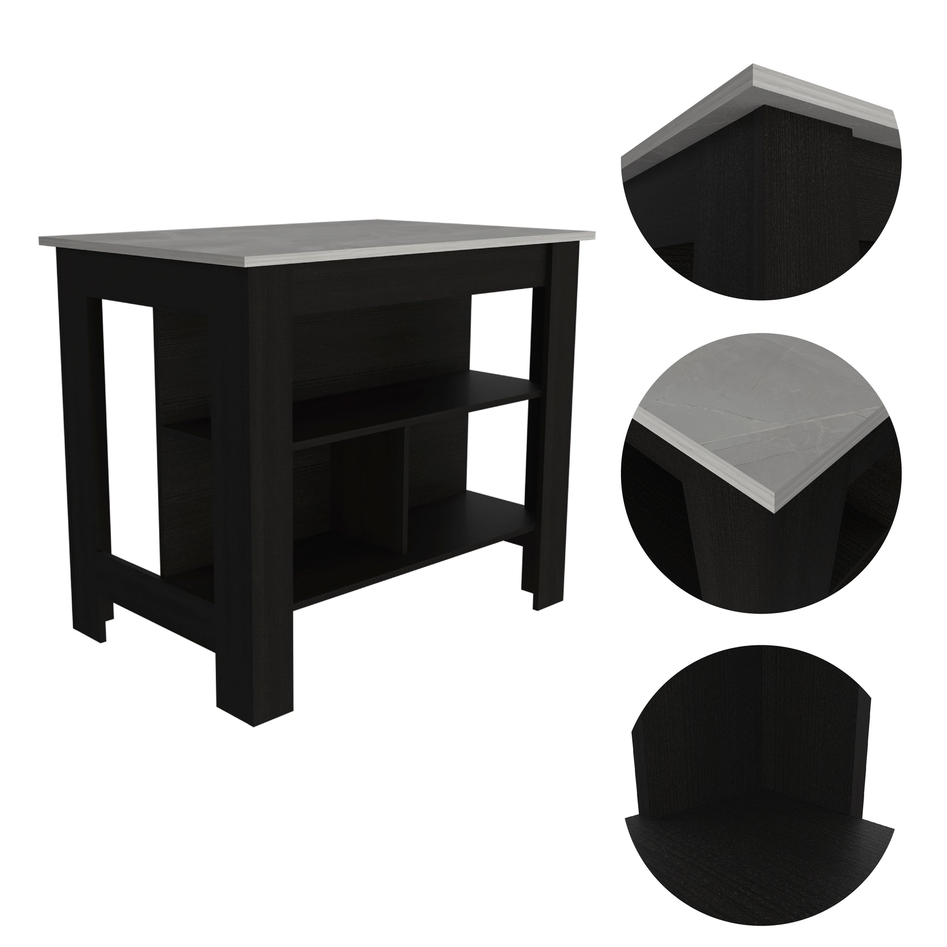 Wenge Particle Board Kitchen Island with Ample Storage and Dining Space