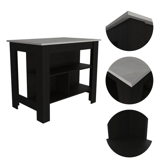 Wenge Particle Board Kitchen Island with Ample Storage and Dining Space