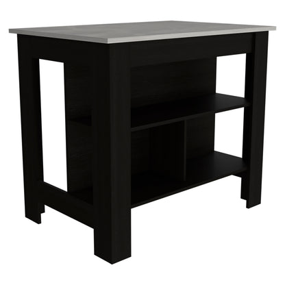 Wenge Particle Board Kitchen Island with Ample Storage and Dining Space