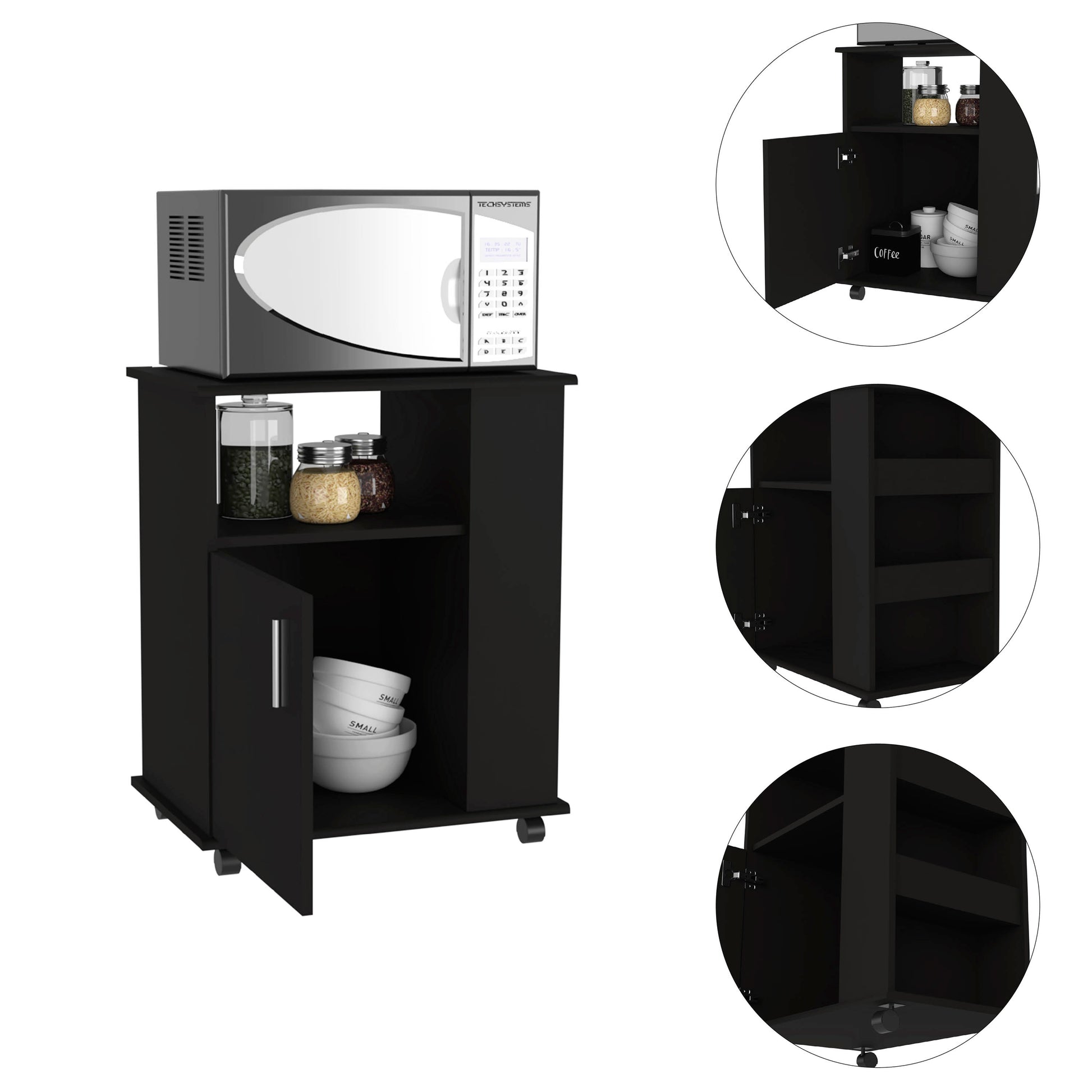 Wenge Particle Board Kitchen Island with Caster Storage