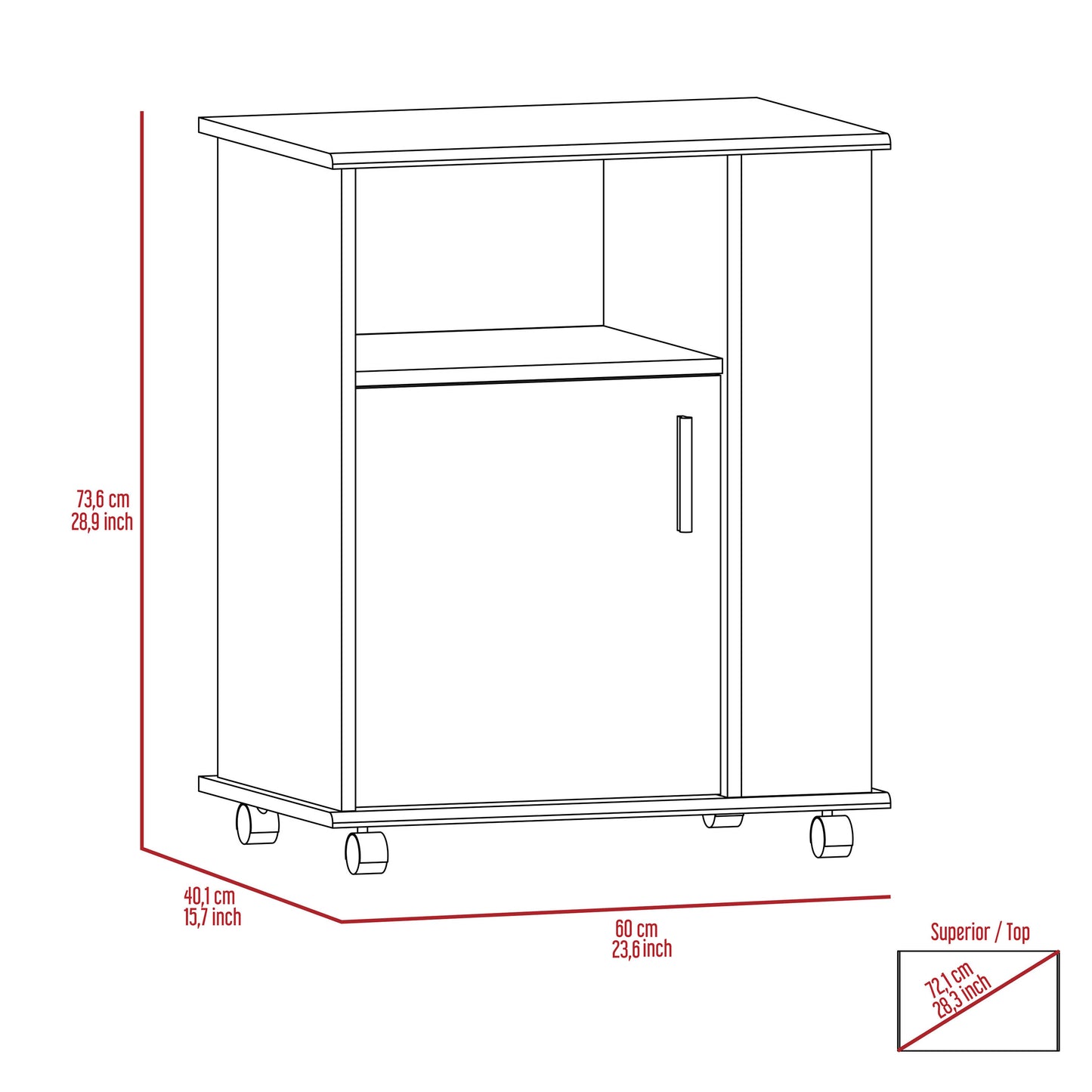 Wenge Particle Board Kitchen Island with Caster Storage