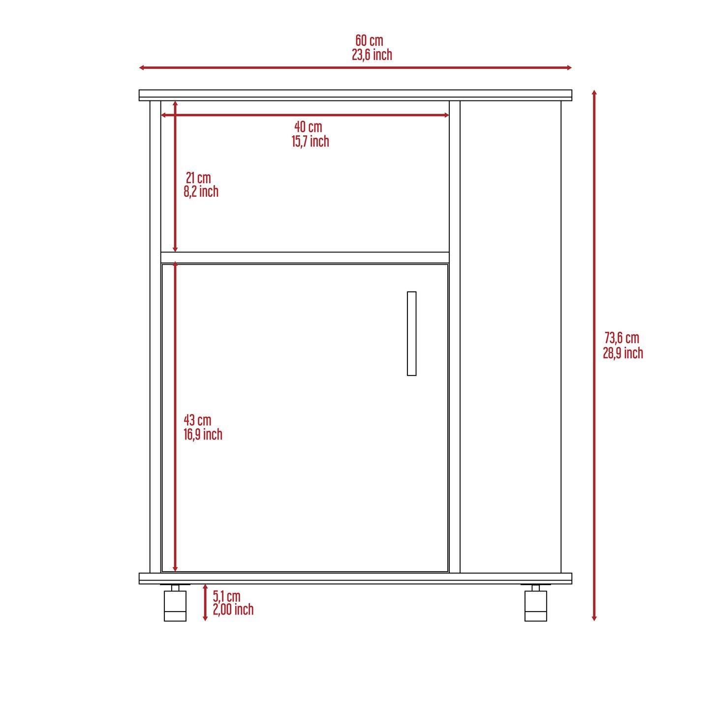 Wenge Particle Board Kitchen Island with Caster Storage