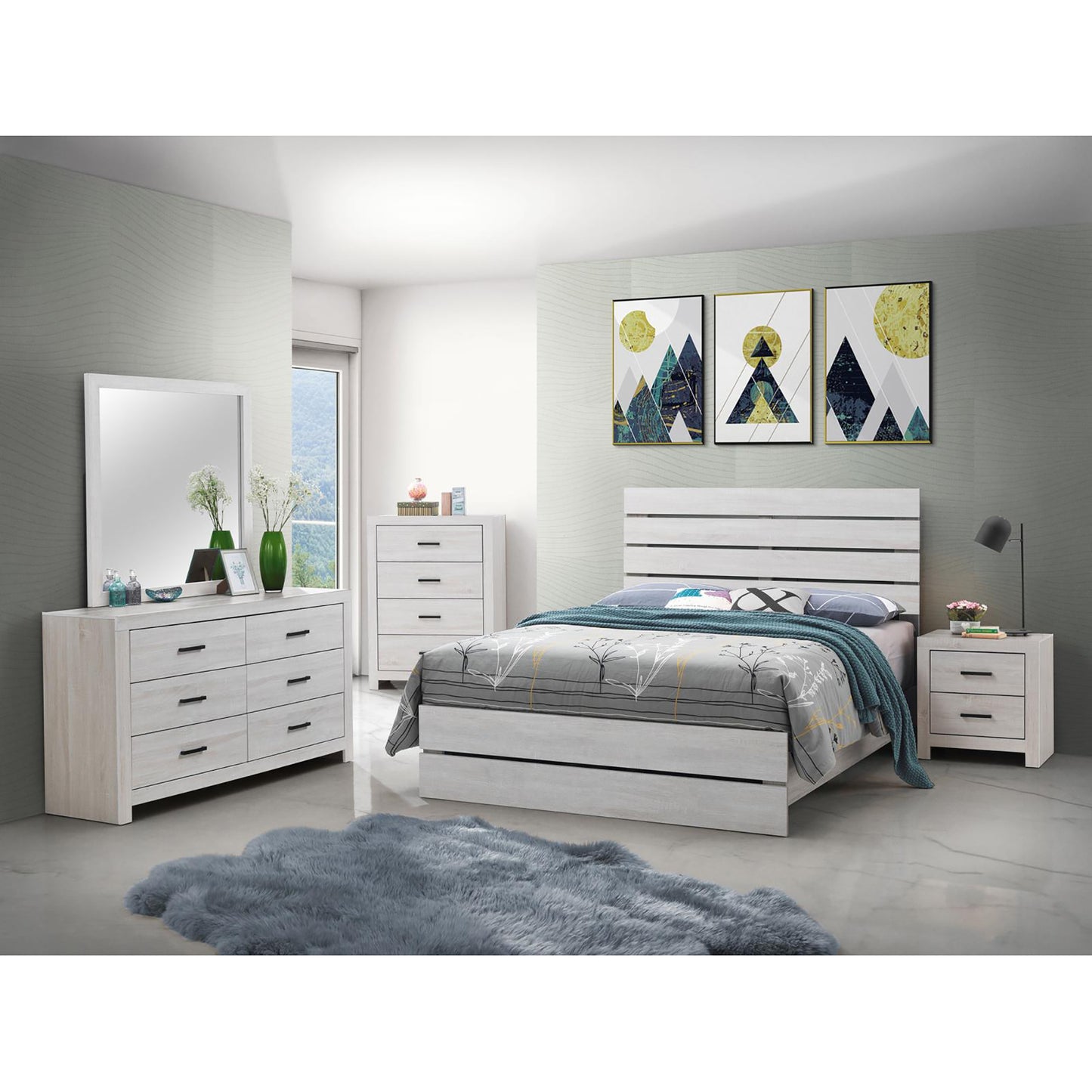 Queen Ivory Farmhouse Wood Bed Frame
