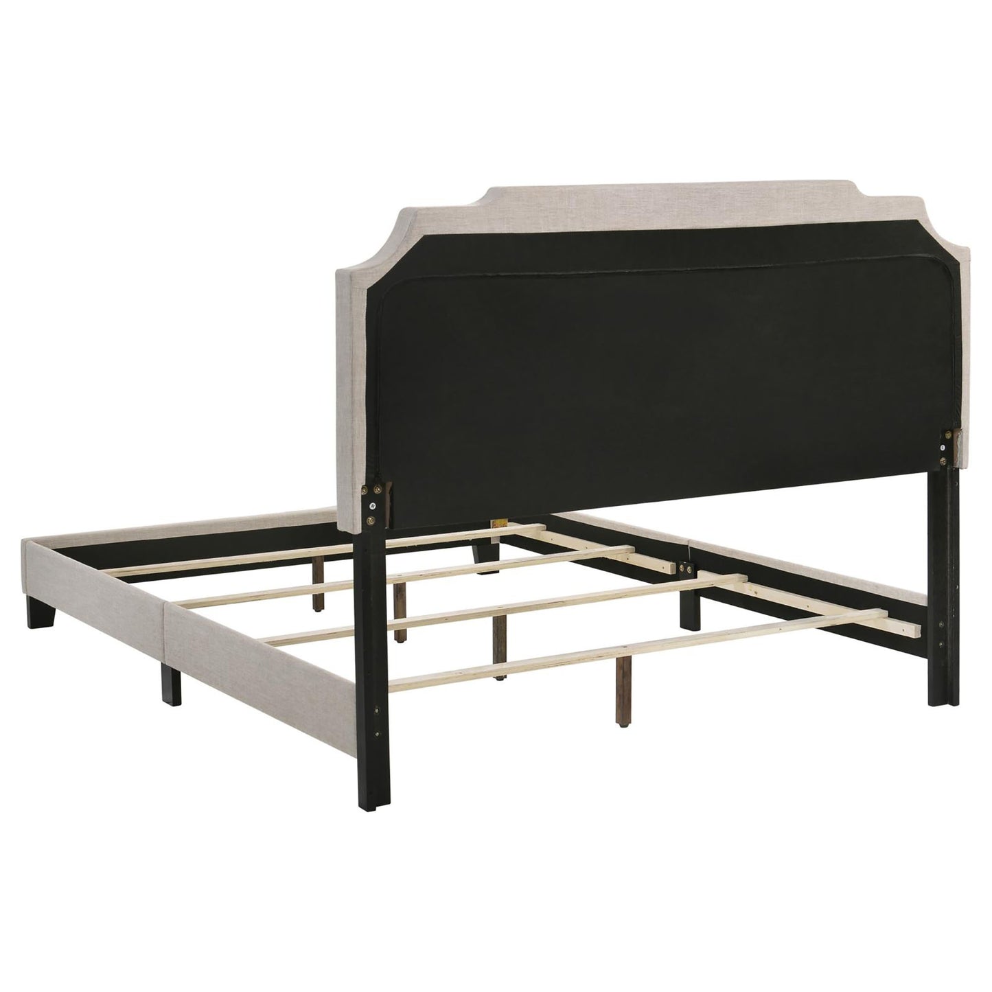 Beige Queen Panel Bed with Nailhead Trim for Bedroom