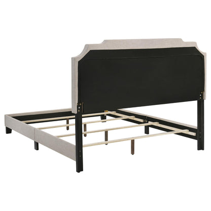 Beige Queen Panel Bed with Nailhead Trim for Bedroom