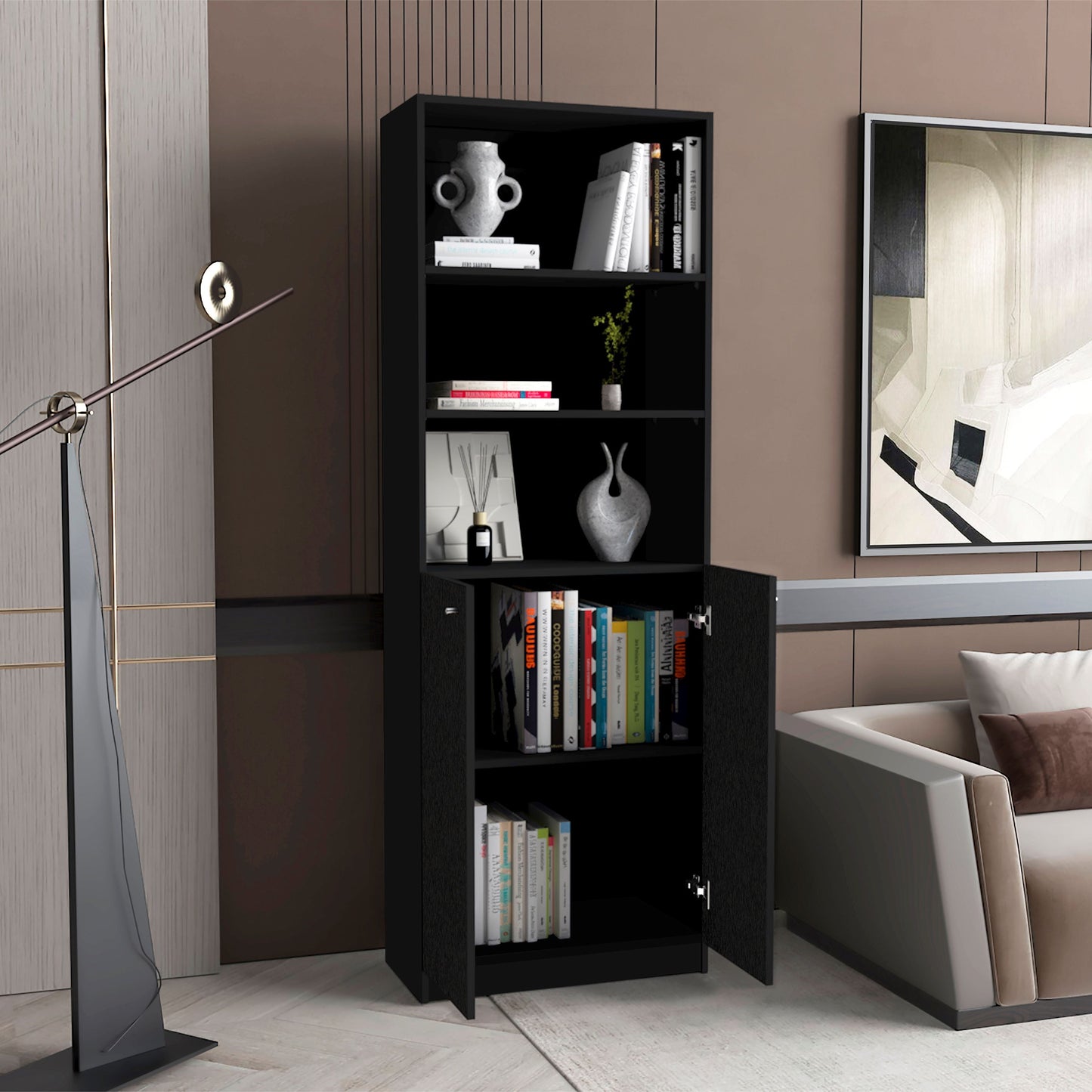 Wenge 2-Door Bookcase - Storage Cabinet