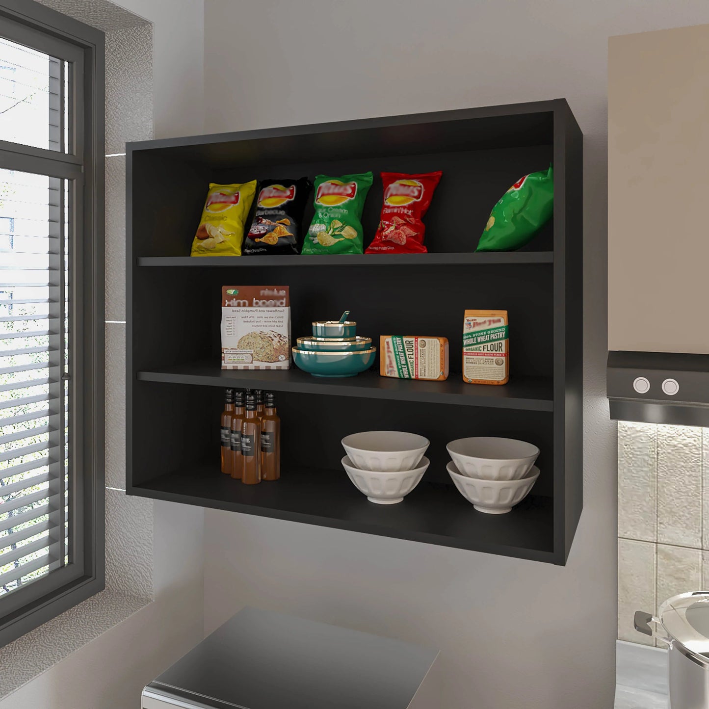 Wenge Wall Cabinet with Open Storage