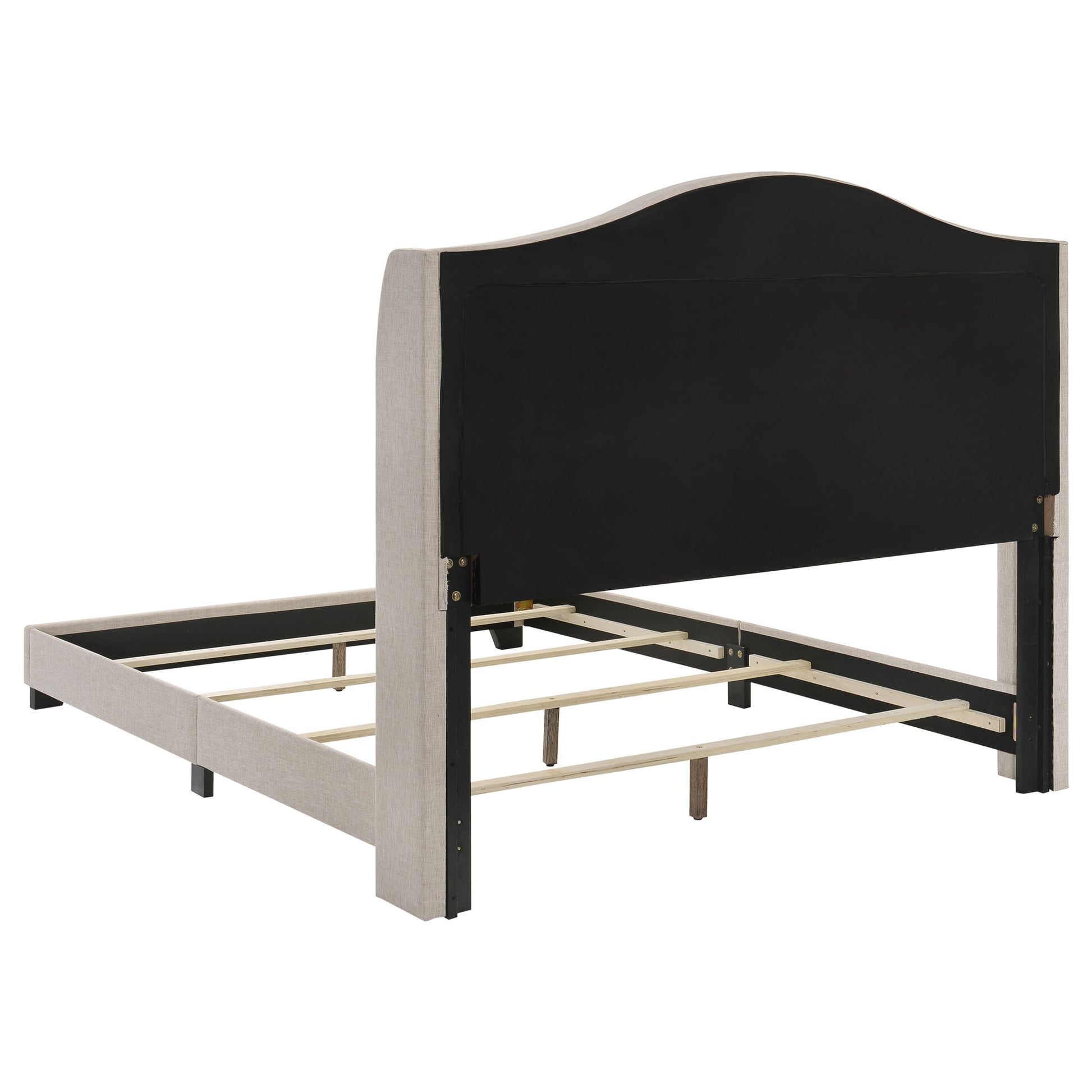 Beige Velvet Queen Wingback Bed Frame with Fabric Upholstery for Bedroom