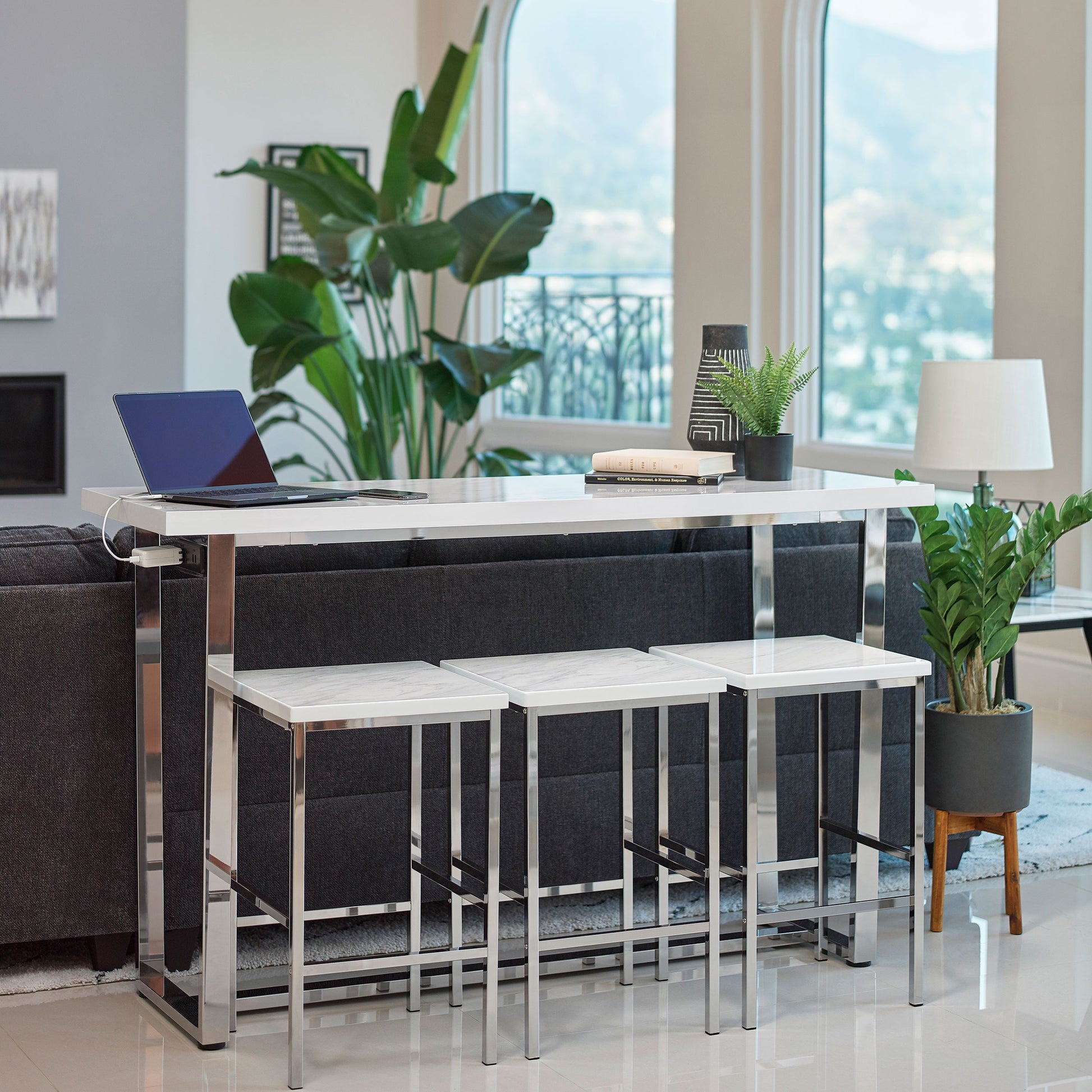 Ledesma White Marble 4-Piece Dining Set