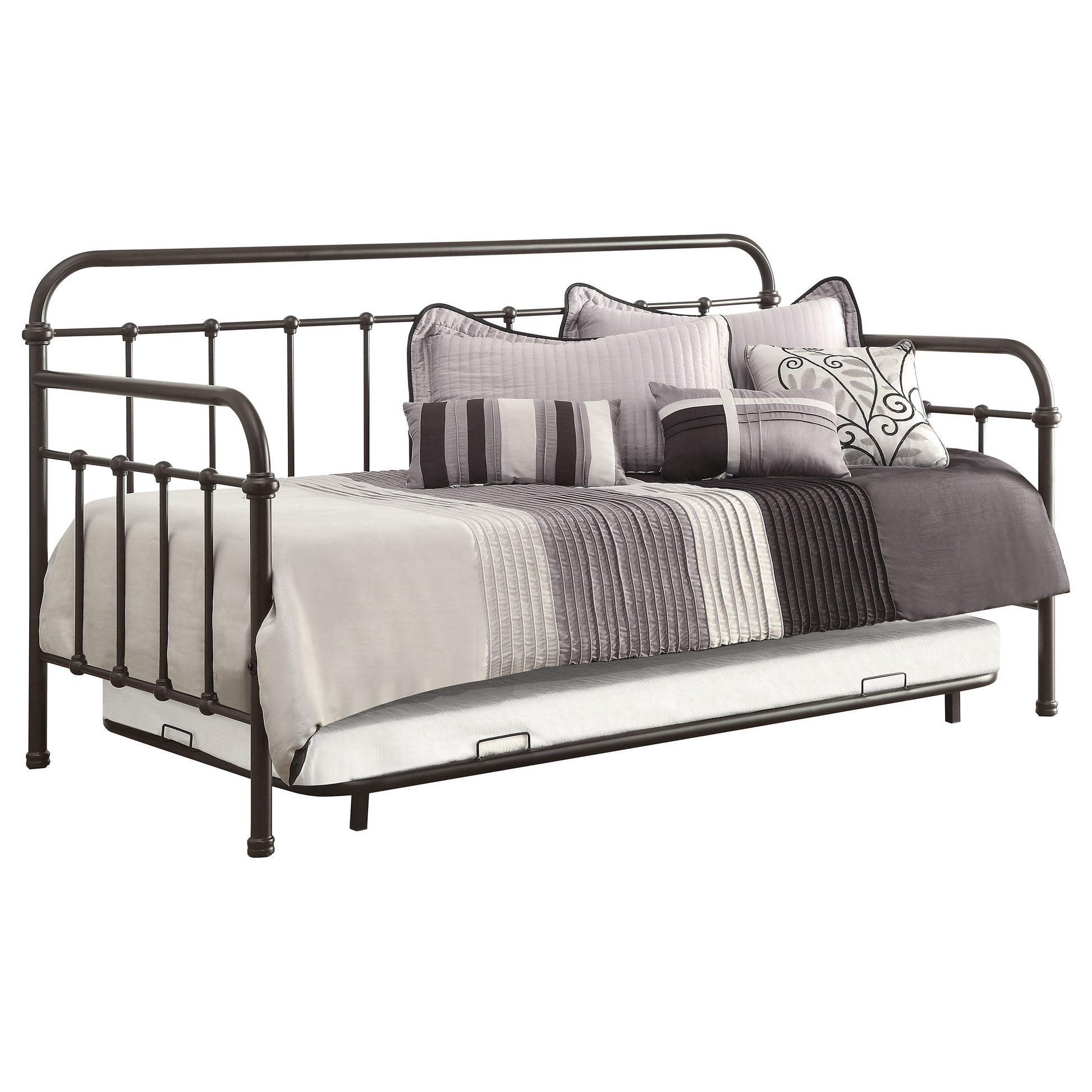 Twin Dark Brown Metal Daybed with Trundle for Bedroom