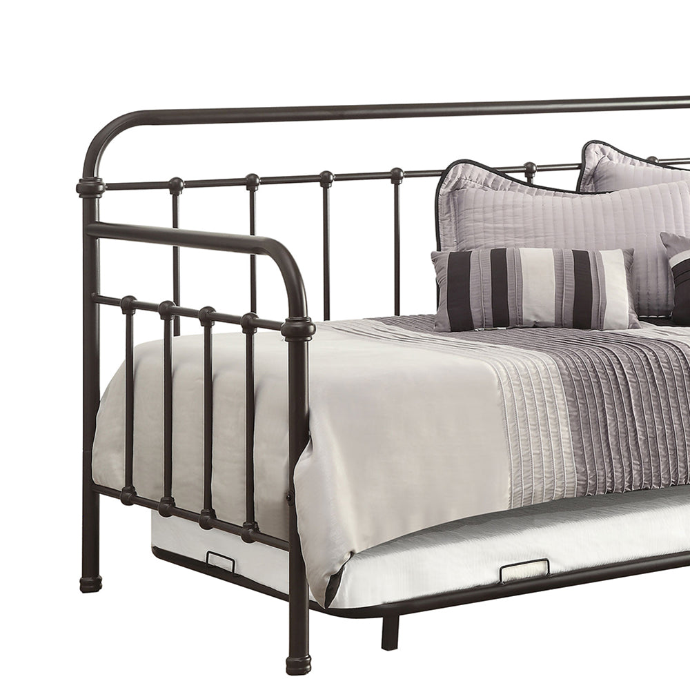 Twin Dark Brown Metal Daybed with Trundle for Bedroom