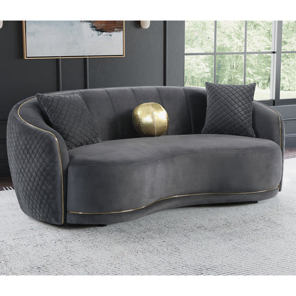 Luxe Dark Grey Upholstered Curved Sofa