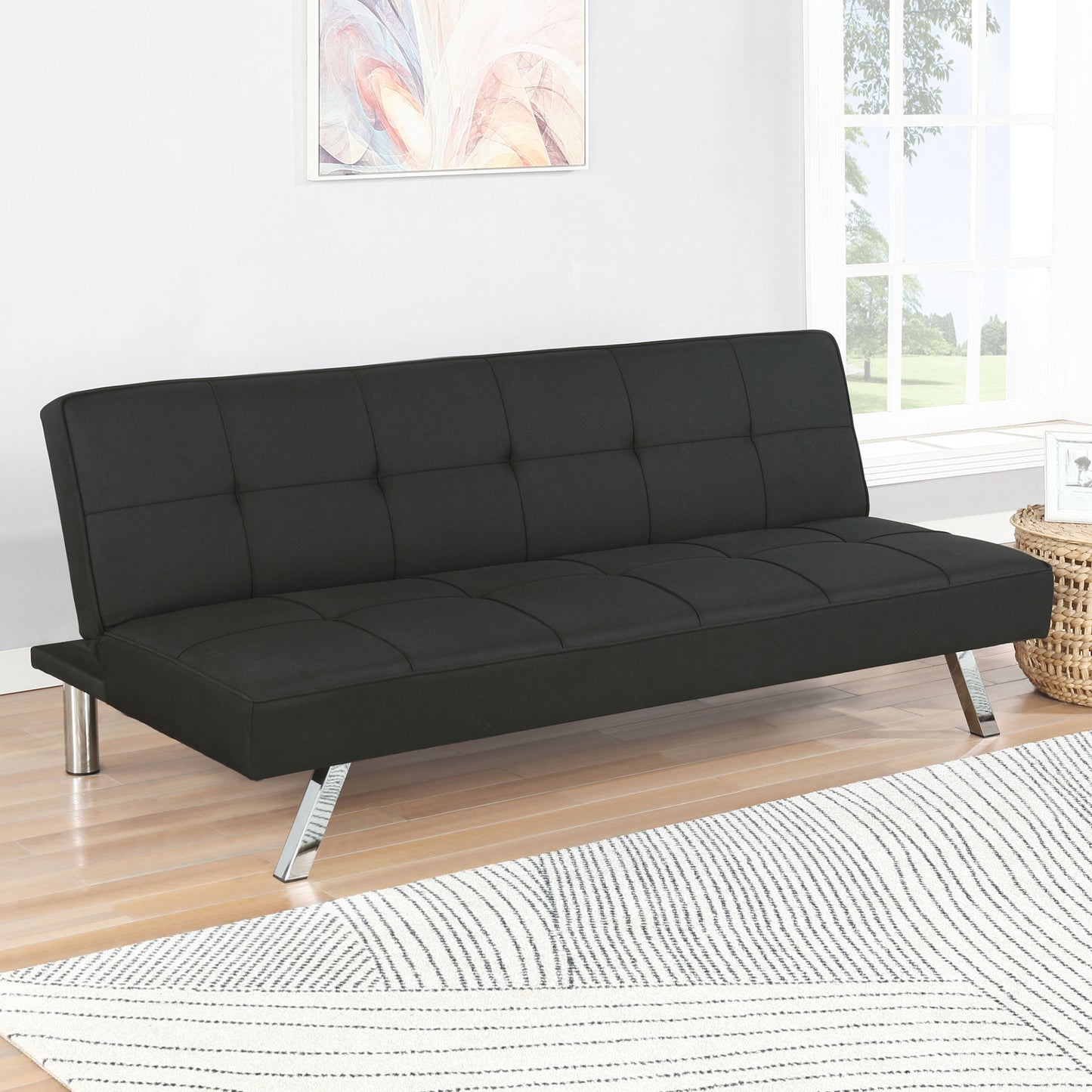 Joel Black Upholstered Tufted Convertible Sofa Bed