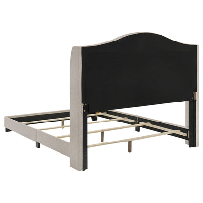 King Size Beige Upholstered Wingback Bed Frame