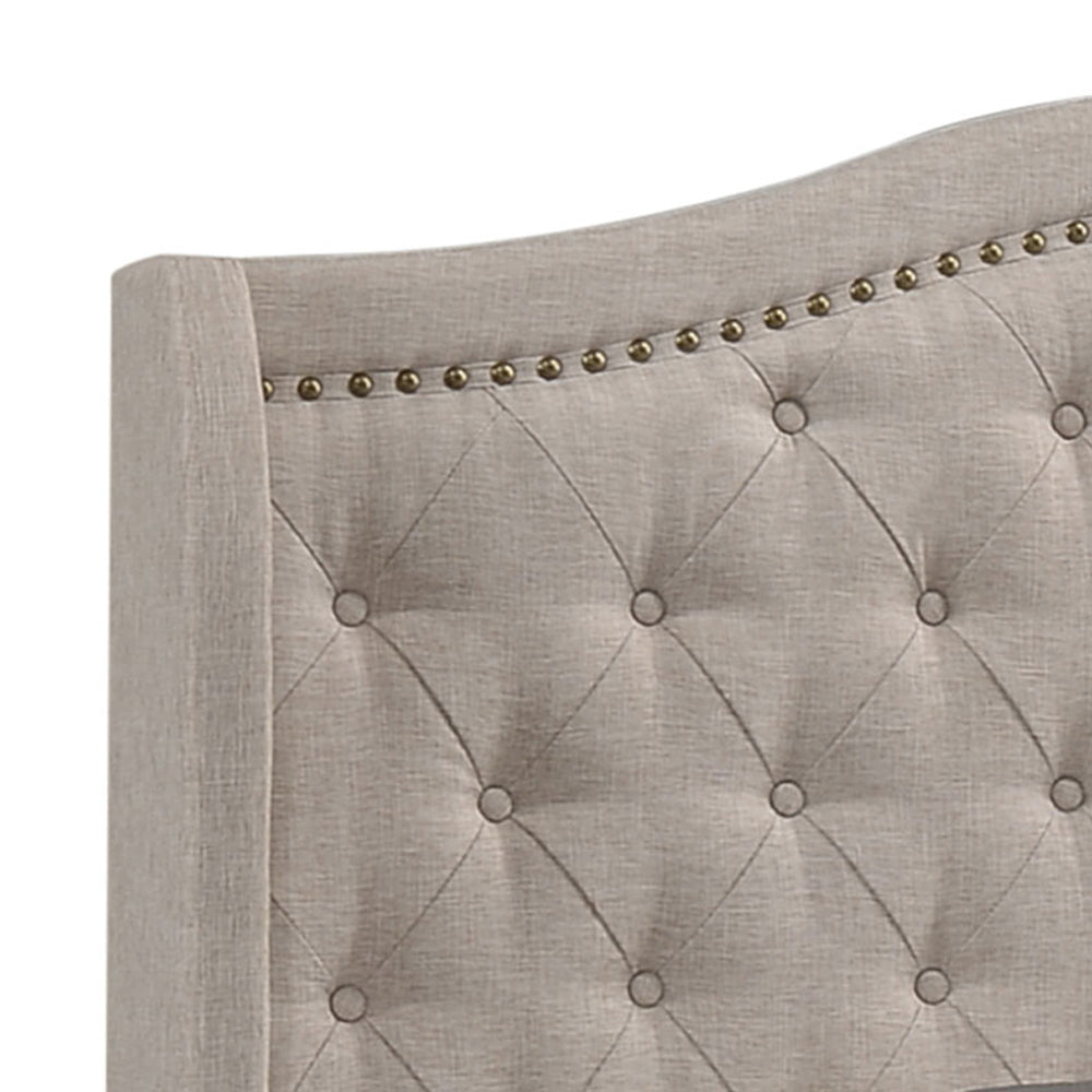 King Size Beige Upholstered Wingback Bed Frame