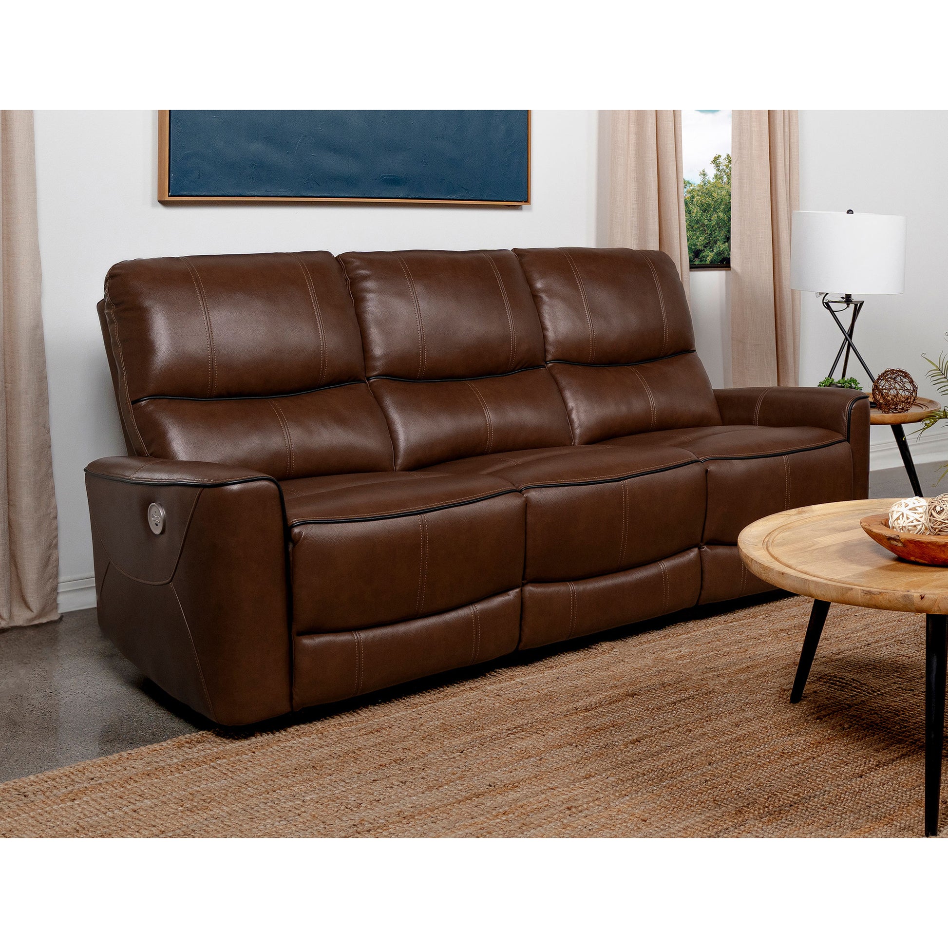 Ashland Saddle Brown Upholstered Power Reclining Sofa