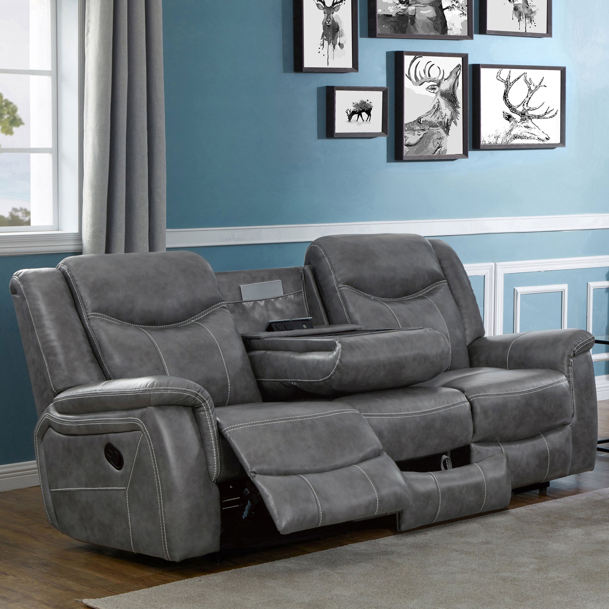 Hudson Casual Grey Motion Sofa with Pillow Top Arms